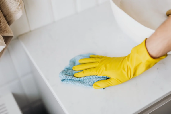 Wiping Marble Bathroom