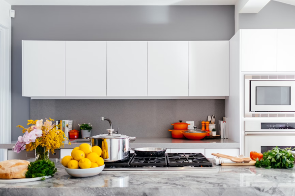 Countertop with fruits and vegetables